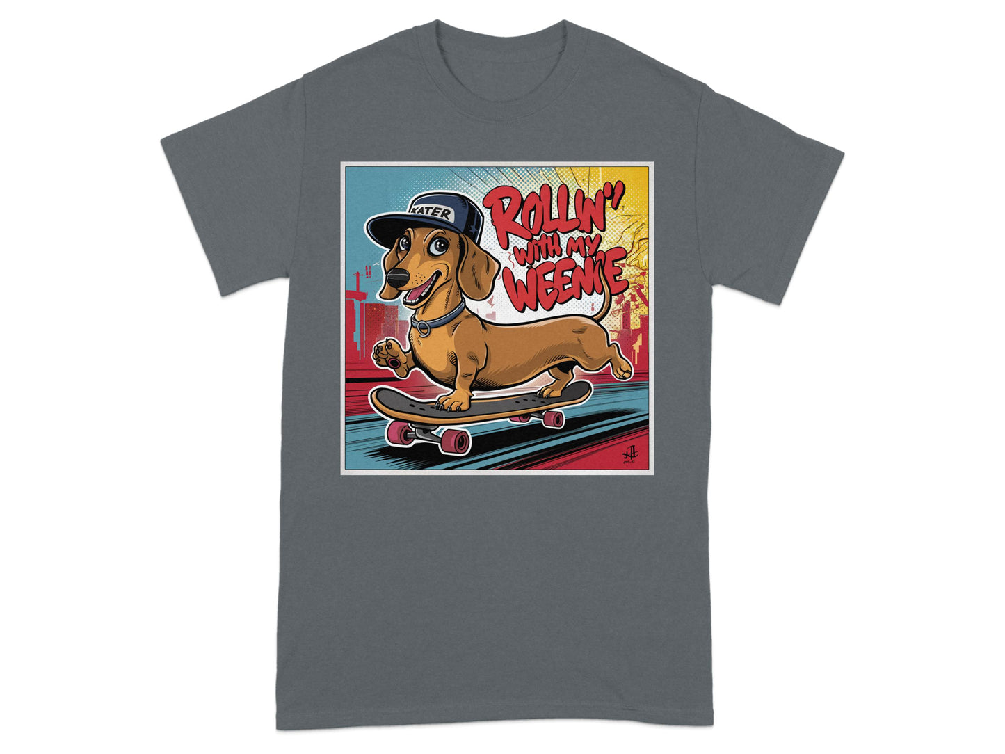Rollin With My Weenie Skateboarding Dog T-shirt