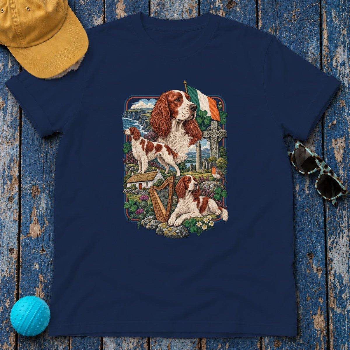 Irish Red and White Setter Ireland Heritage T-Shirt in Navy