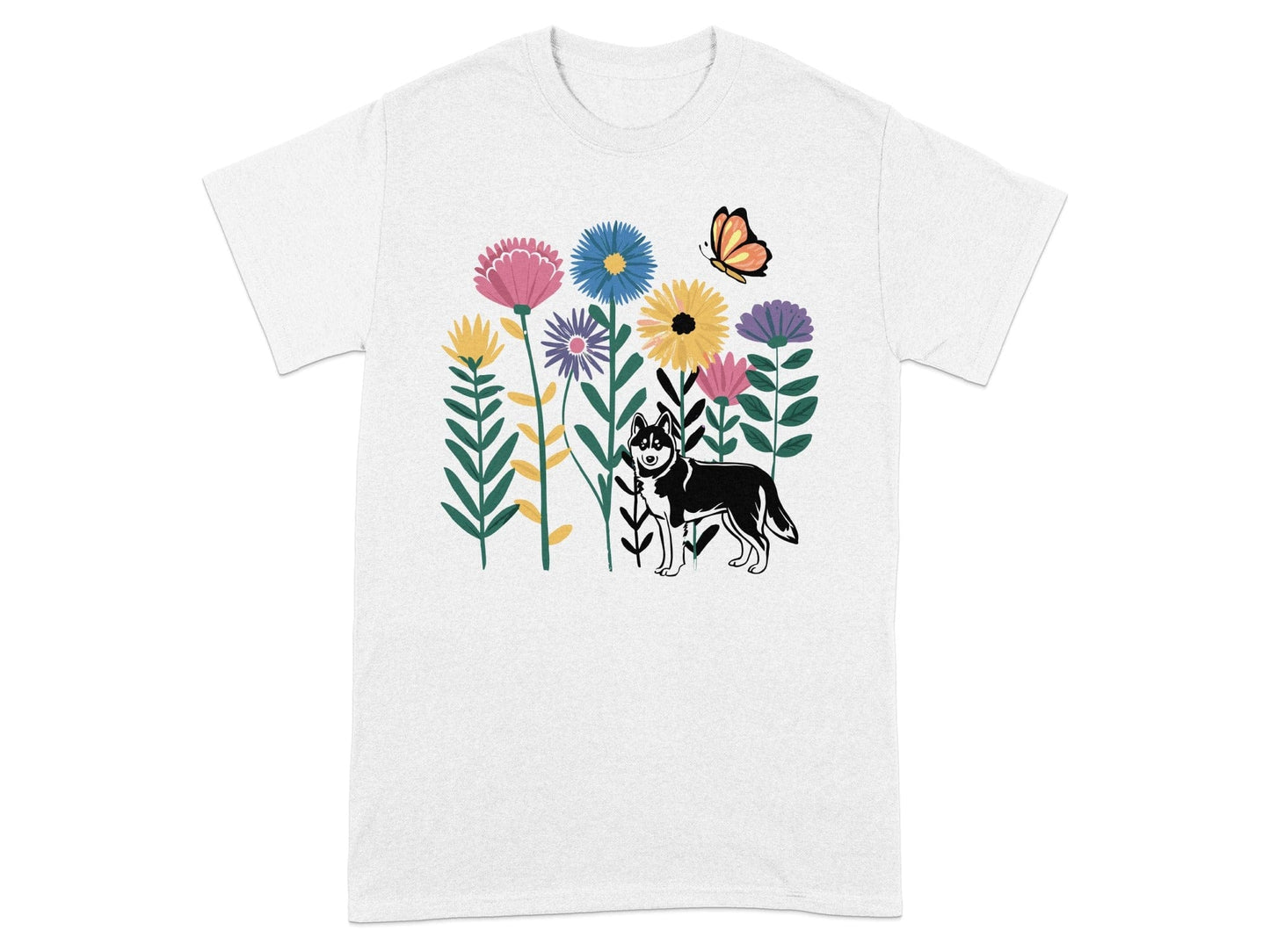 Colorful Floral Cat and Butterfly Design T-Shirt product
