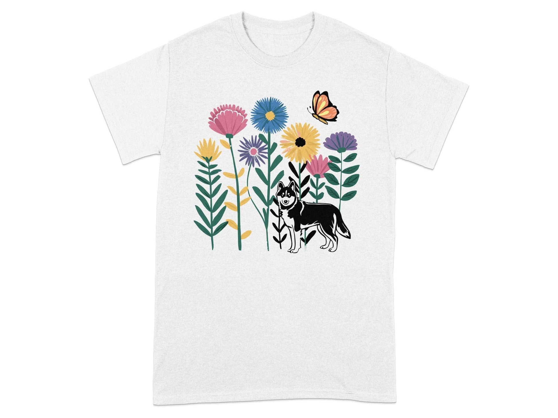Colorful Floral Cat and Butterfly Design T-Shirt product