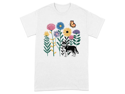 Colorful Floral Cat and Butterfly Design T-Shirt product