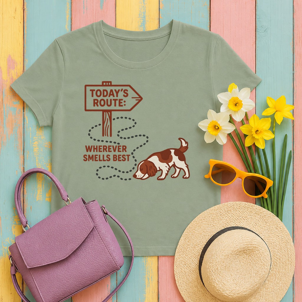 Welsh Springer Spaniel Today's Route T-shirt in Sage