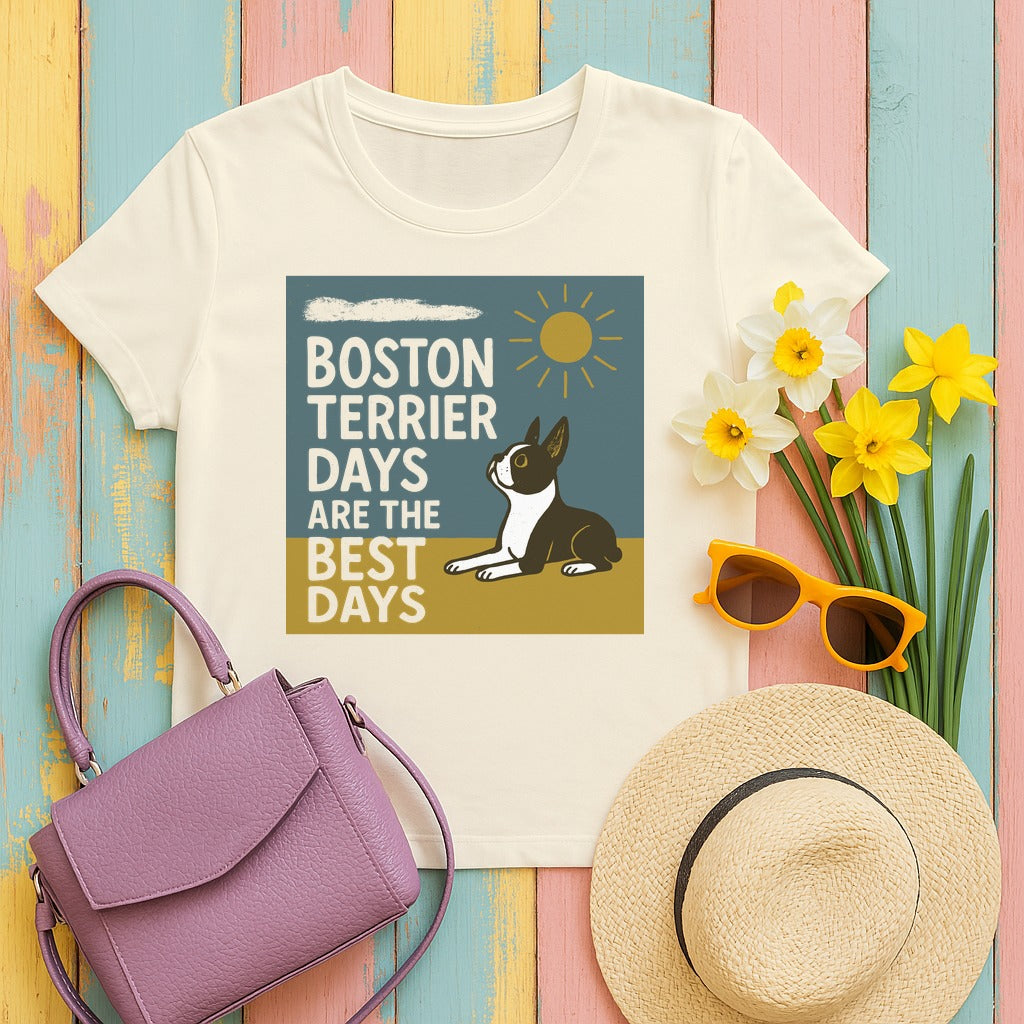 Whimsical Boston Terrier Days T-Shirt in Natural