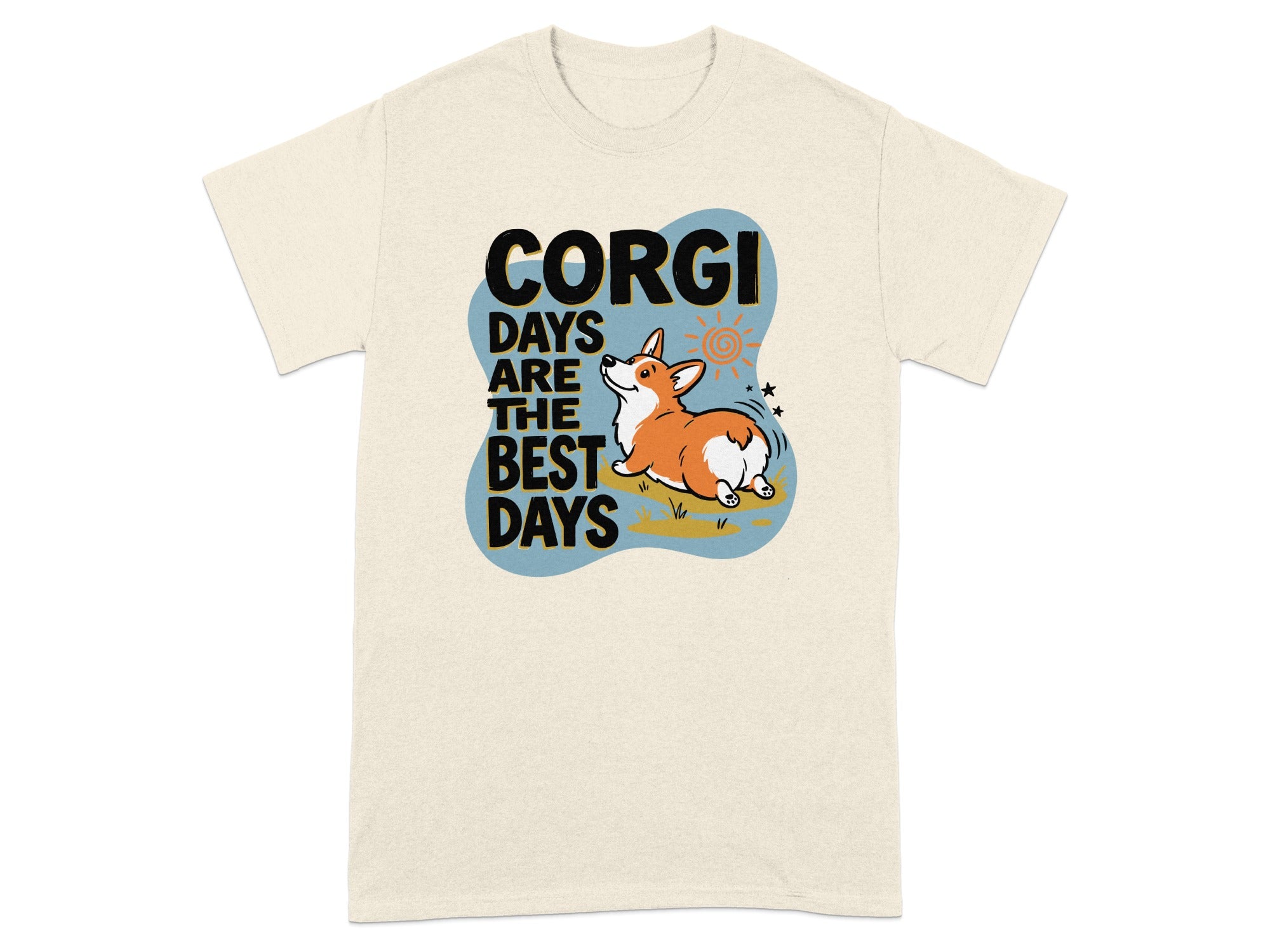 Cream t-shirt with "CORGI DAYS ARE THE BEST DAYS" and a corgi illustration.