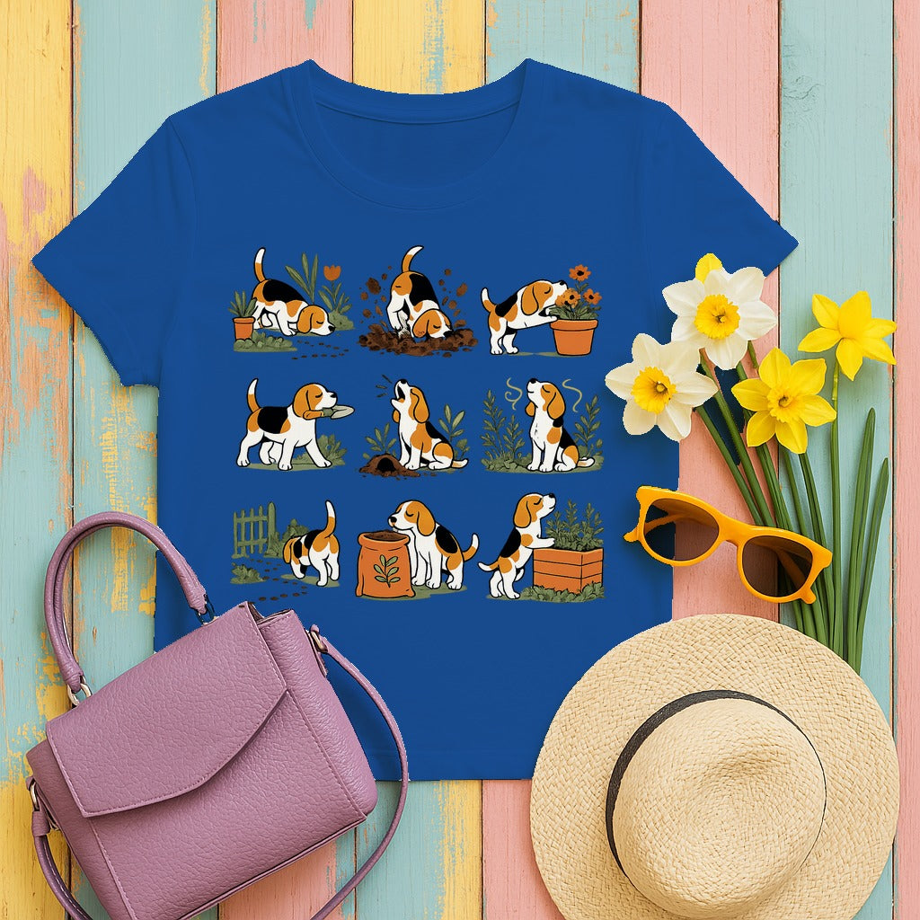 Whimsical Garden Beagle T-Shirt in Royal