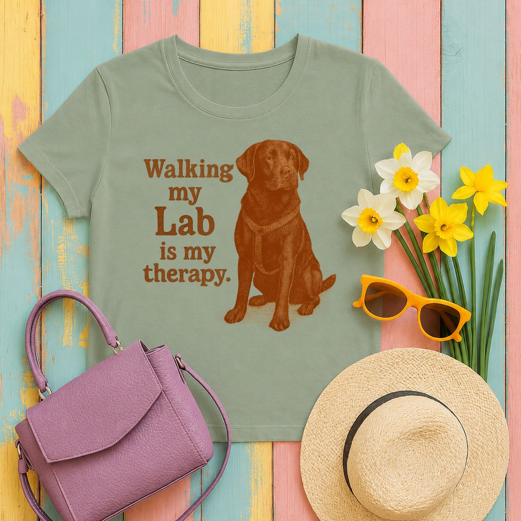Walking My Lab Is My Therapy T-shirt in Sage