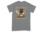Dachshund rides goose with text "Off to commit Shenanigans"