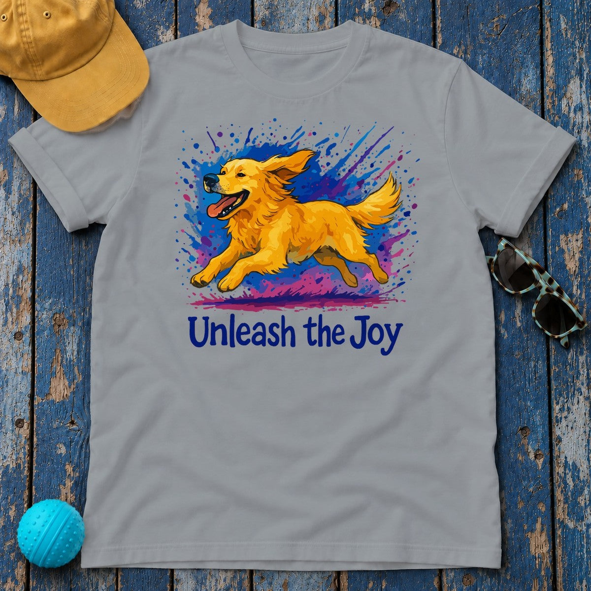Vibrant Golden Retriever Joy T-Shirt in Gravel