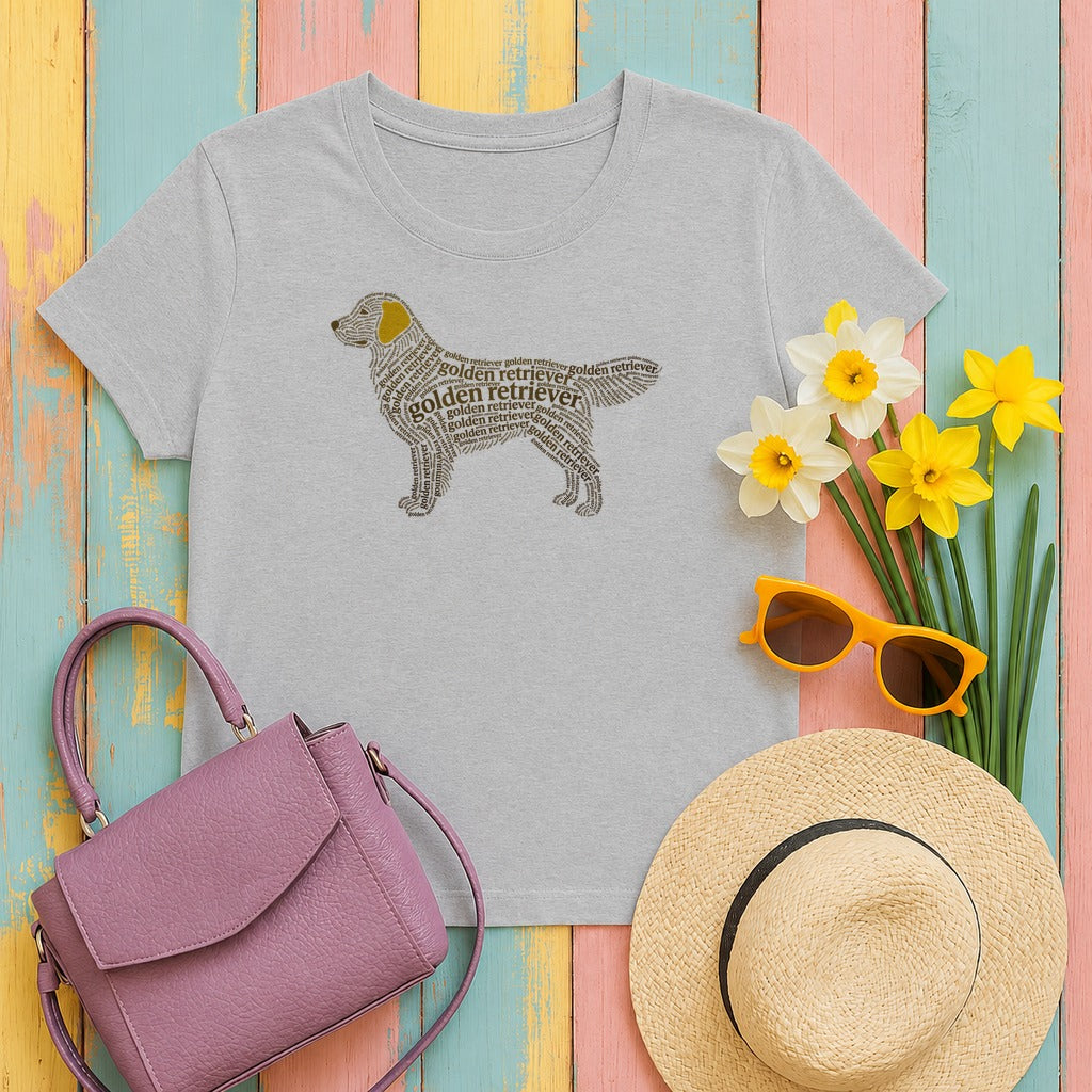 Golden Retriever Typographic Art T-Shirt in Sport Grey