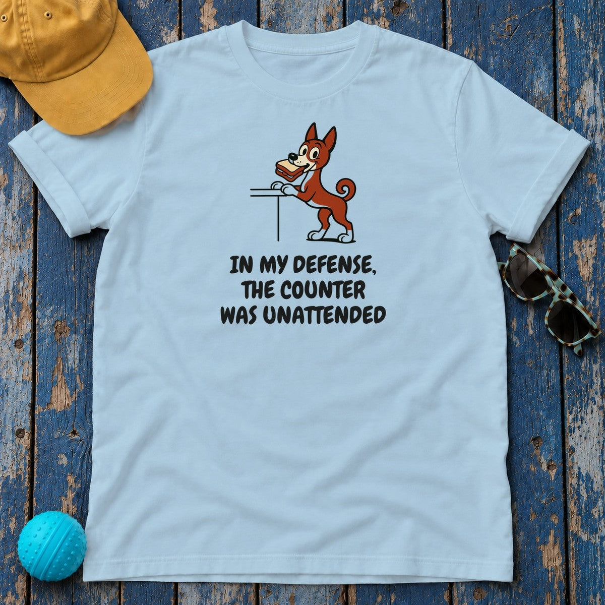 Basenji Counter Was Unattended Tee in Light Blue