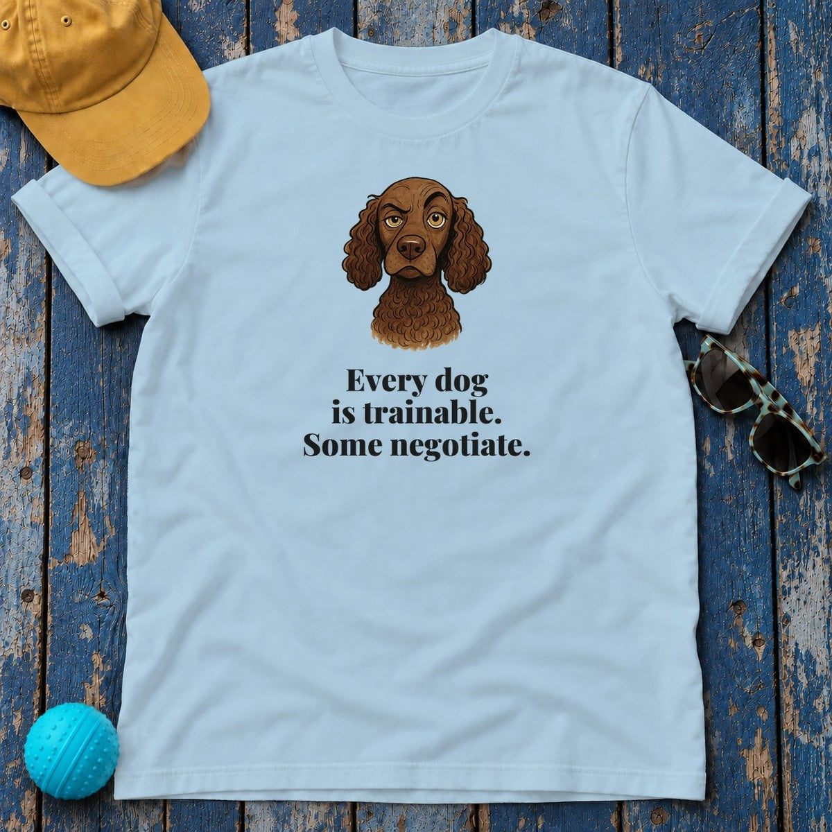 American Water Spaniel Some Negotiate Tee in Light Blue
