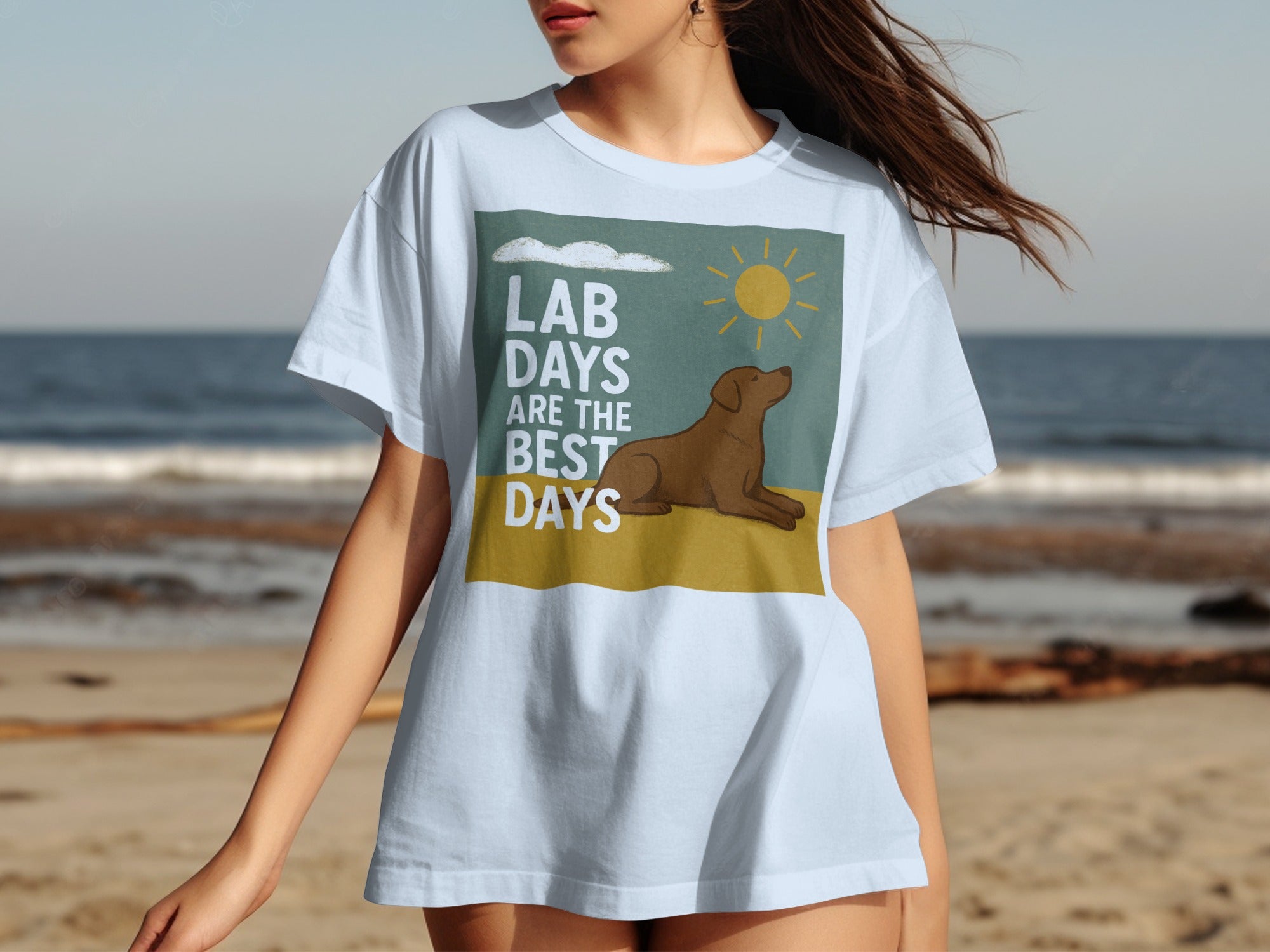 Light blue t-shirt with brown lab and "Lab Days Are The Best Days" text.