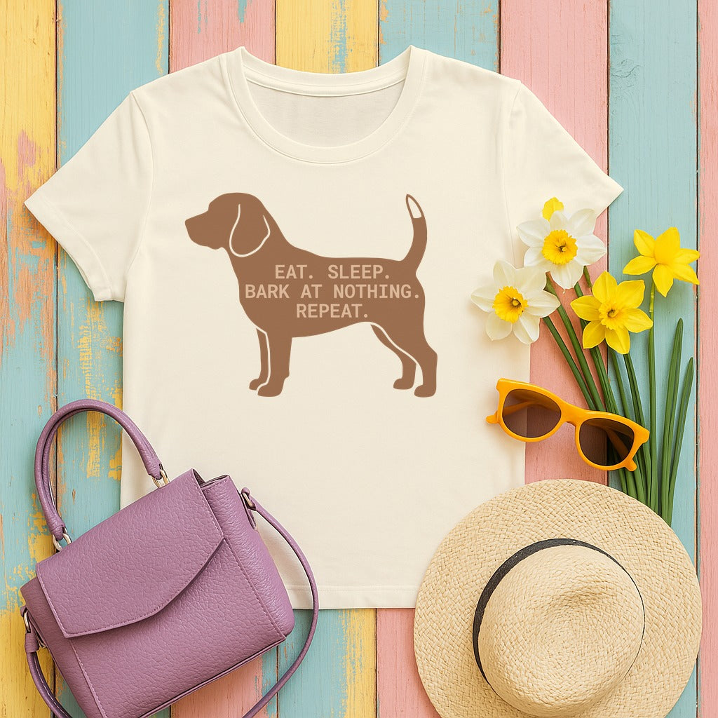 Eat Sleep Bark At Nothing Repeat Beagle T-Shirt in Natural