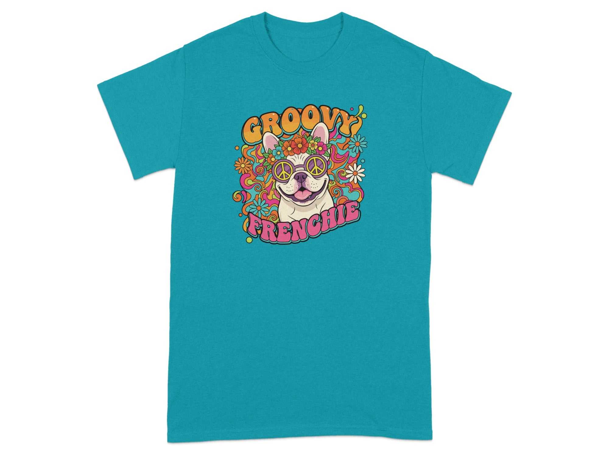 Groovy Frenchie Tie Dye Design Teal T-Shirt