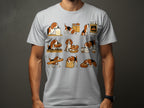 T-shirt with a grid of nine beagle dog illustrations interacting with bread.