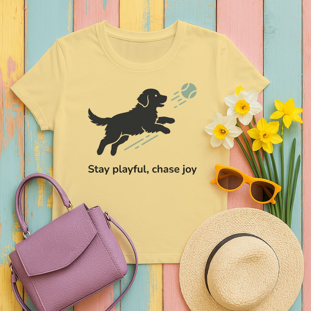 Stay Playful Golden Retriever T-Shirt in Butter