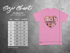 Gildan 5000 Heavy Cotton T-shirt size chart with dog graphic.