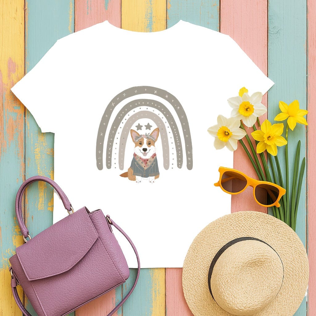 Adorable Corgi Print Rainbow Theme T-Shirt product