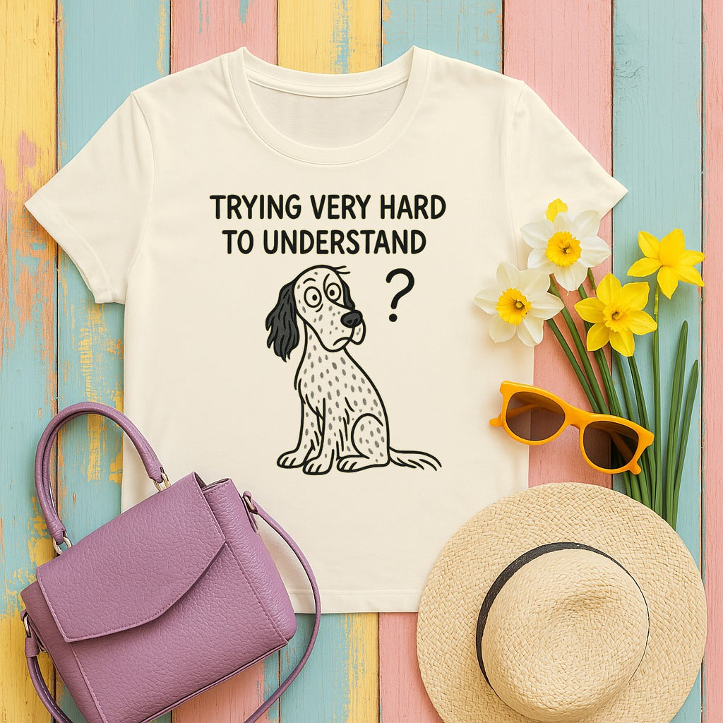 English Setter Trying Very Hard to Understand Tee in Natural