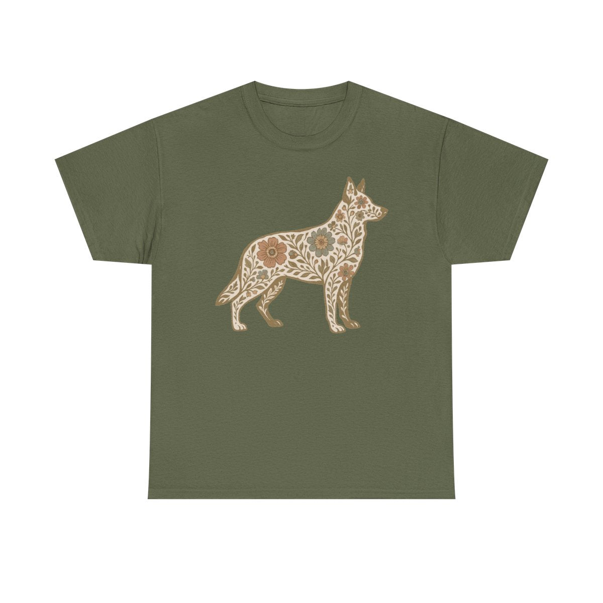 Floral German Shepherd Silhouette Unique Graphic Design T-Shirt