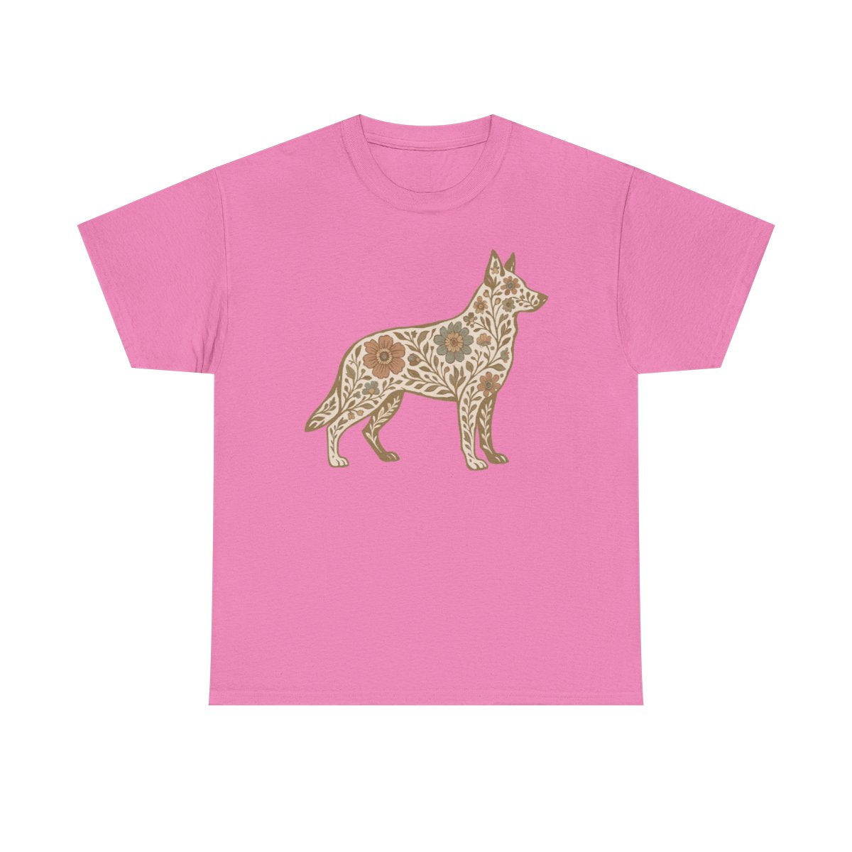 Floral German Shepherd Silhouette Unique Graphic Design T-Shirt