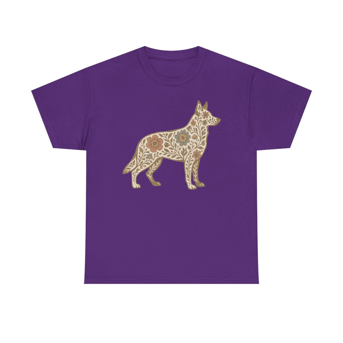 Floral German Shepherd Silhouette Unique Graphic Design T-Shirt