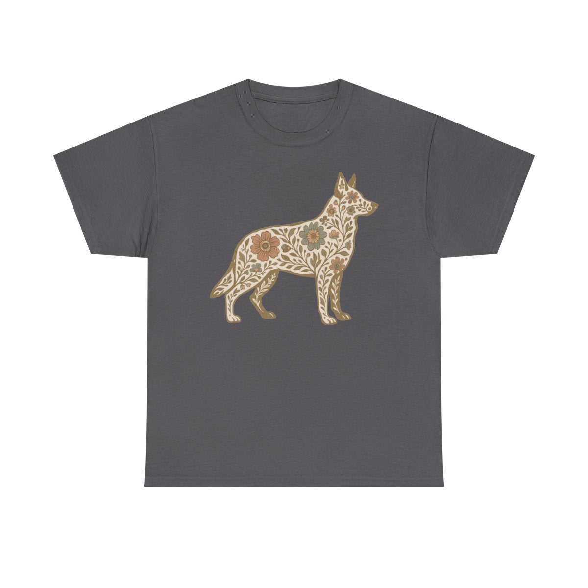 Floral German Shepherd Silhouette Unique Graphic Design T-Shirt