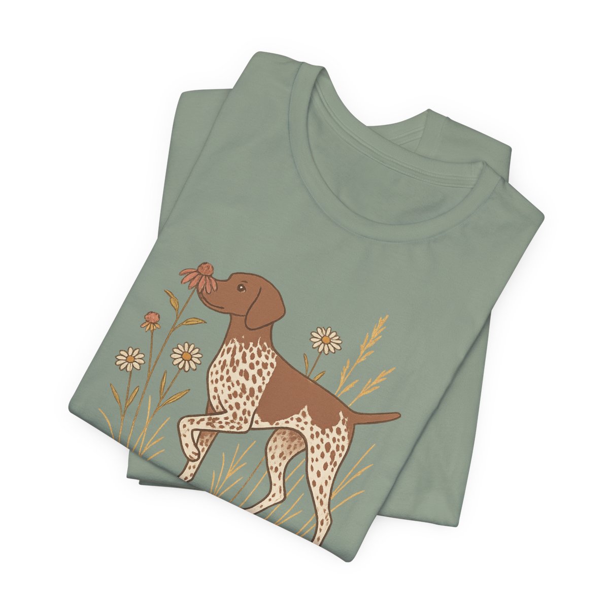 German Shorthaired Pointer Points at Flowers T-shirt