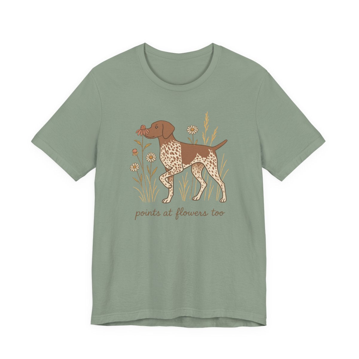 German Shorthaired Pointer Points at Flowers T-shirt