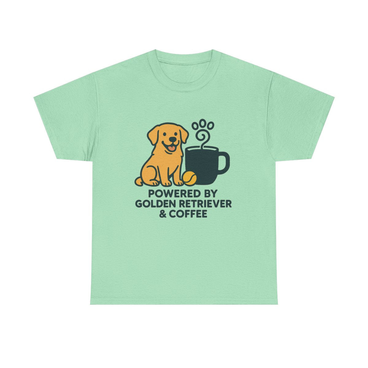 Golden Retriever & Coffee Power t-shirt, Mint Green