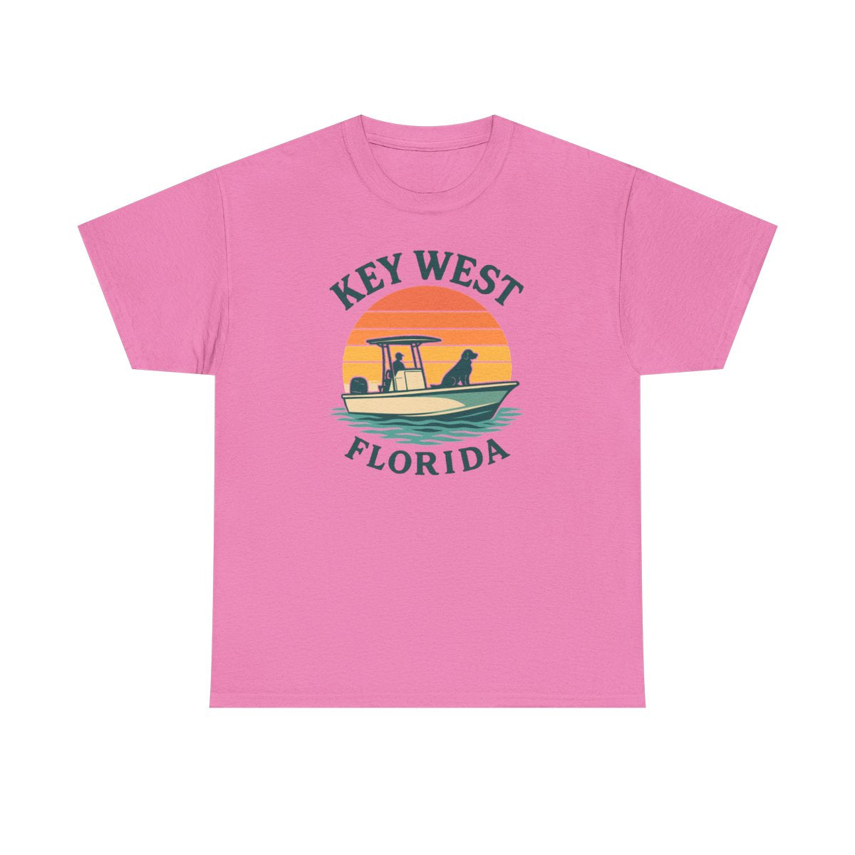 Key West Florida Retro Golden Retriever T-Shirt - Azalea