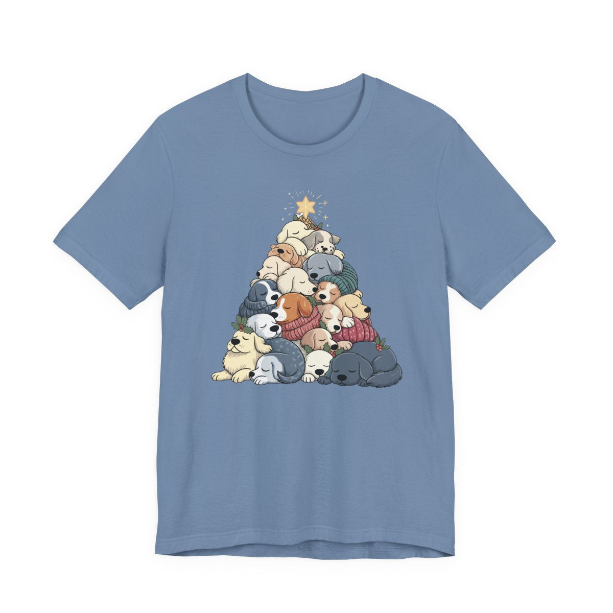 Sleeping Dogs Stacked Christmas Tree Funny Holiday T-Shirt