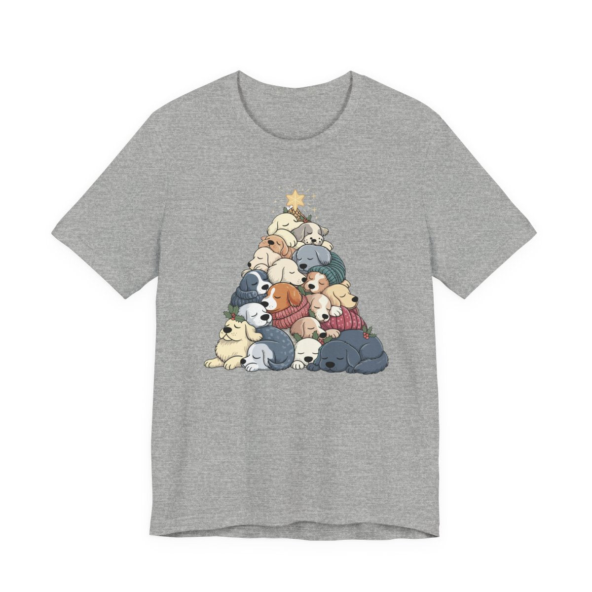 Sleeping Dogs Stacked Christmas Tree Funny Holiday T-Shirt