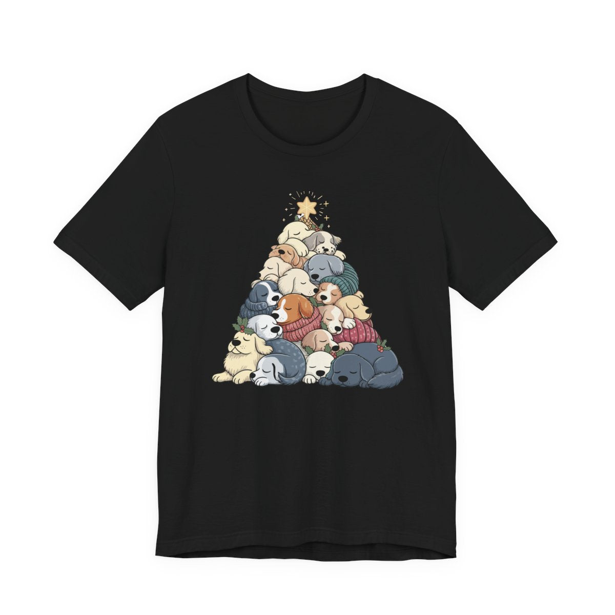 Sleeping Dogs Stacked Christmas Tree Funny Holiday T-Shirt