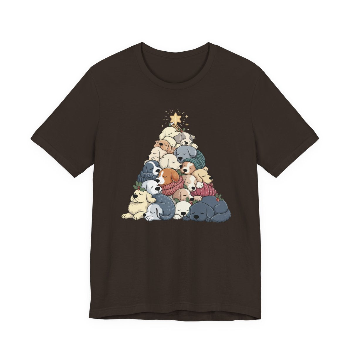 Sleeping Dogs Stacked Christmas Tree Funny Holiday T-Shirt