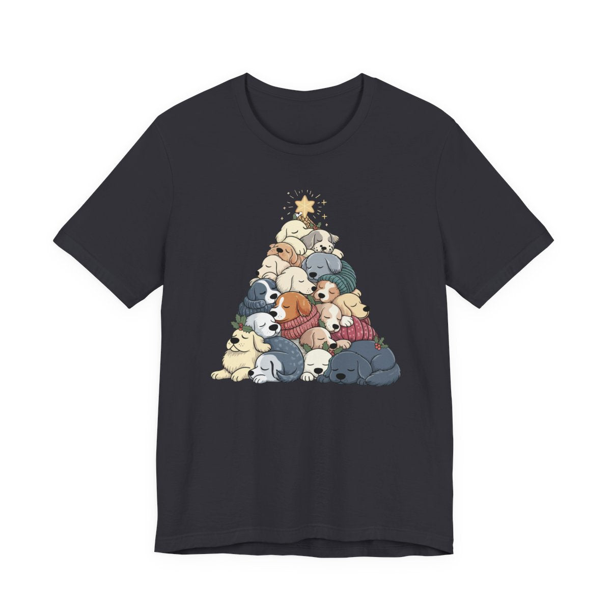 Sleeping Dogs Stacked Christmas Tree Funny Holiday T-Shirt