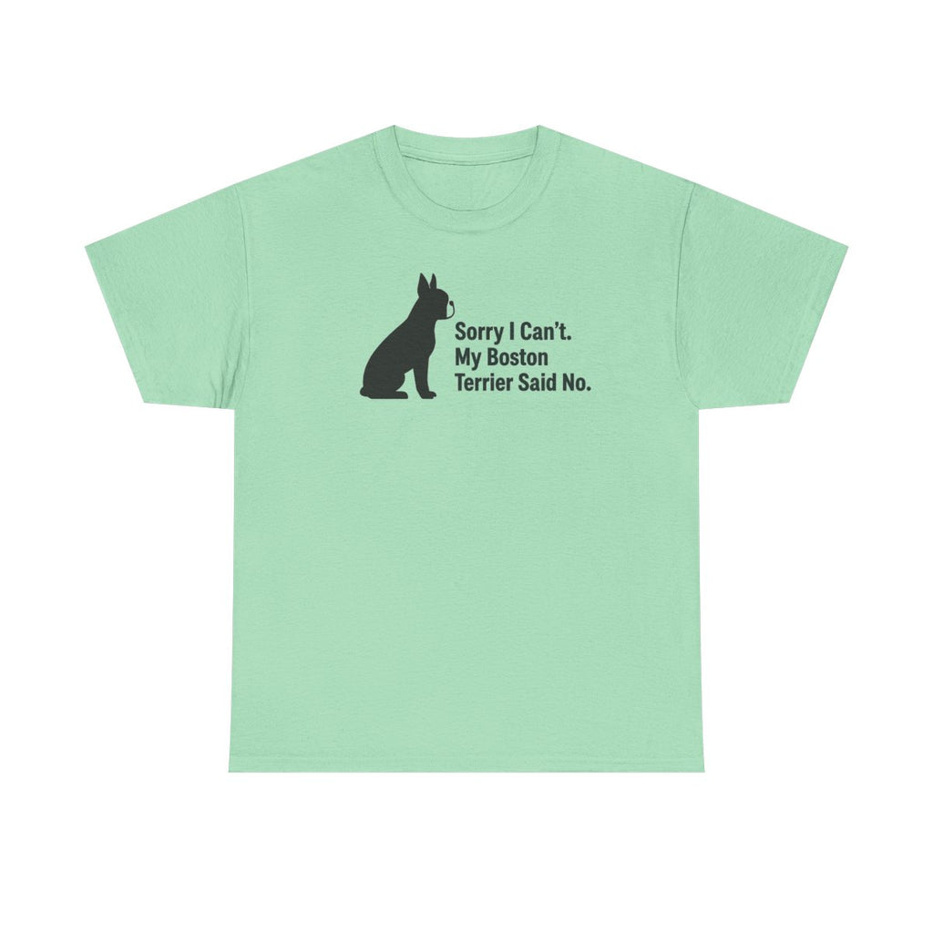 Sorry, My Boston Terrier Said No. t-shirt, Mint Green
