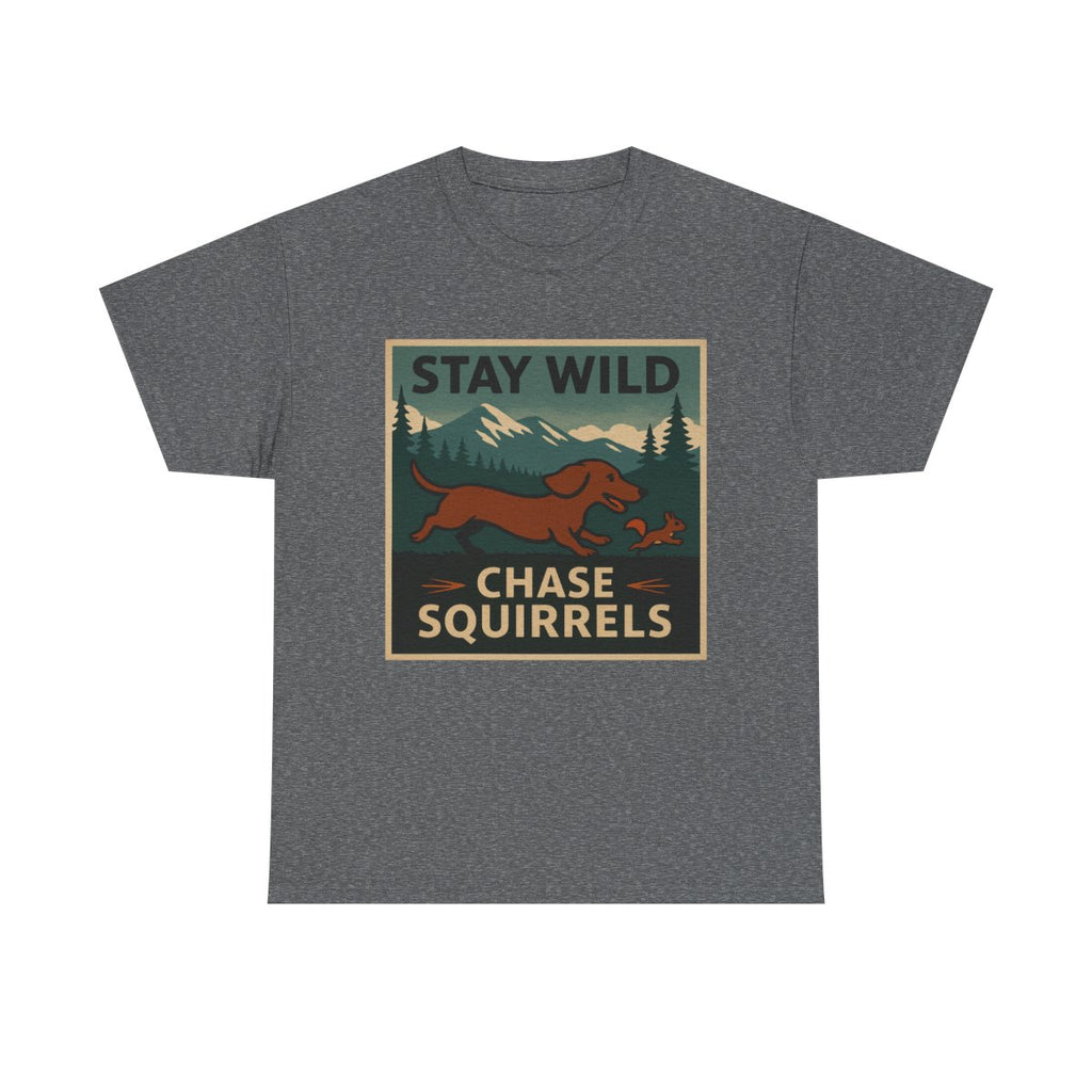 Stay Wild Dachshund Chase t-shirt, Graphite Heather