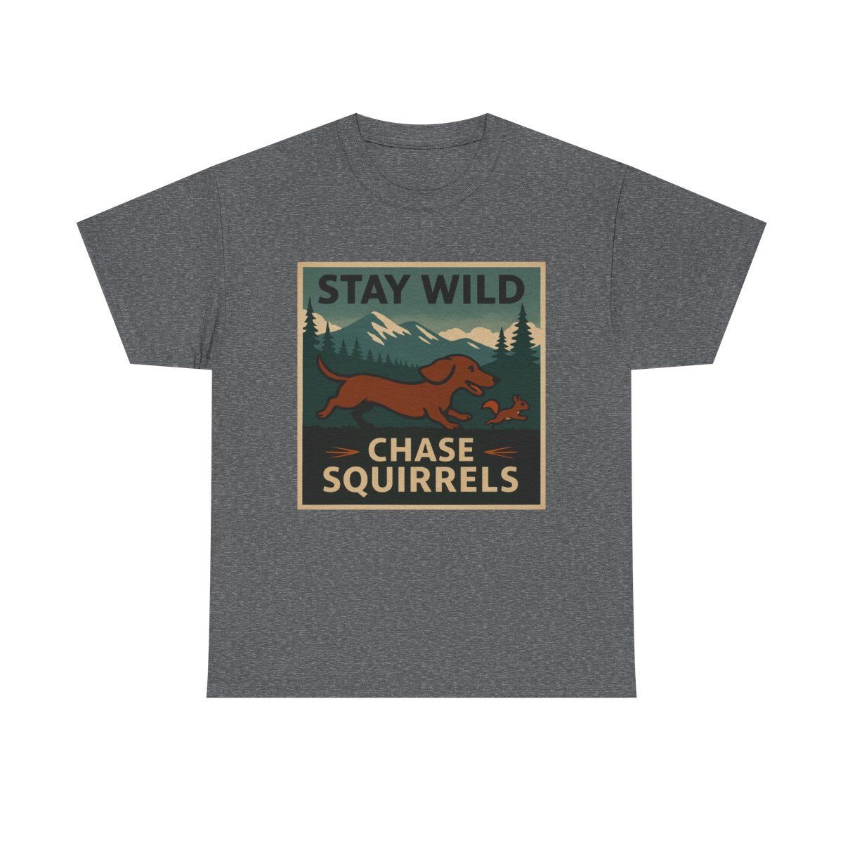 Stay Wild Dachshund Chase t-shirt, Graphite Heather
