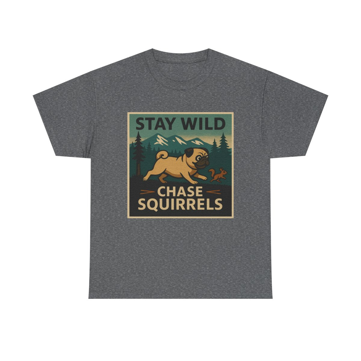 Stay Wild Pug Adventure t-shirt, Graphite Heather