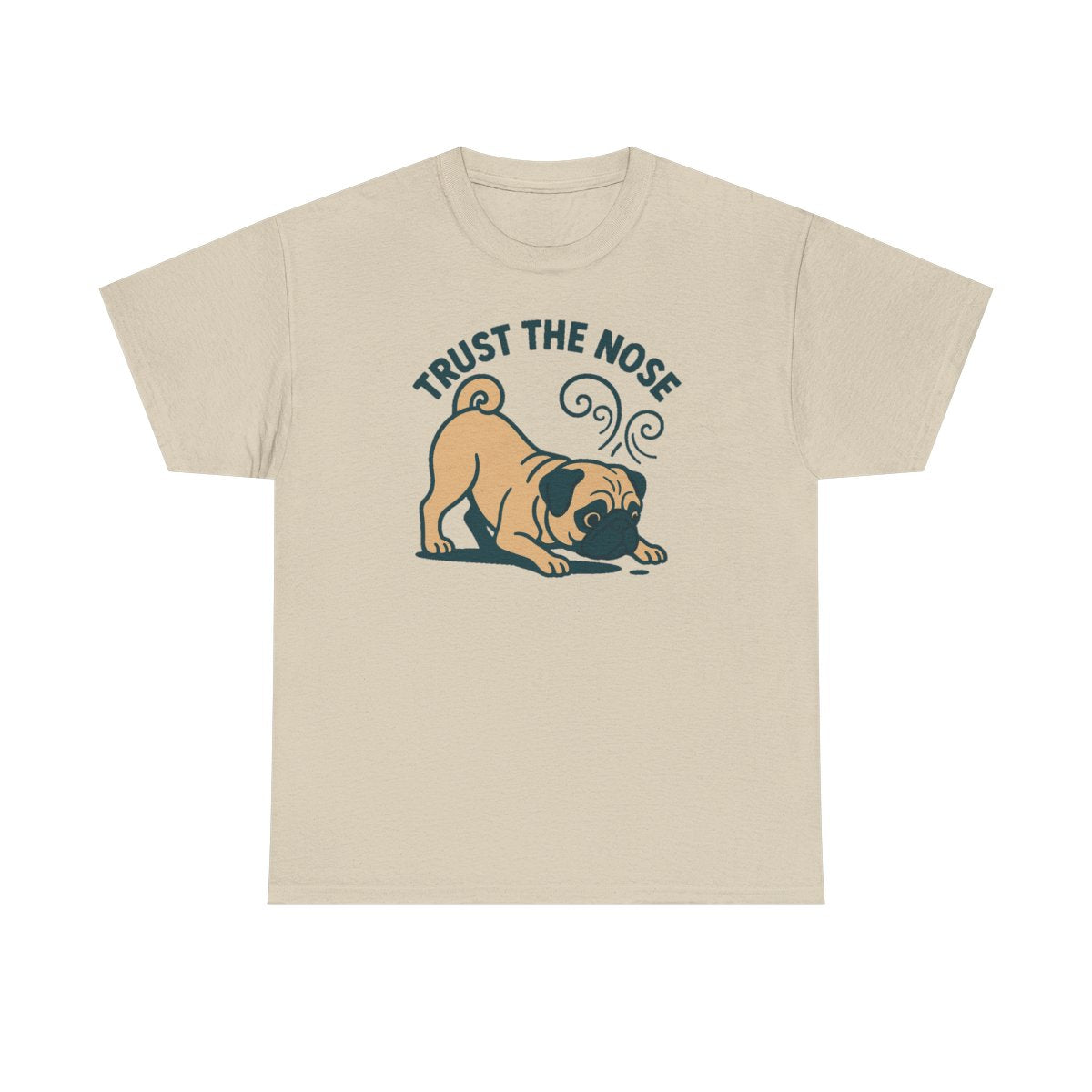 Trust The Nose Playful Pug t-shirt, Sand