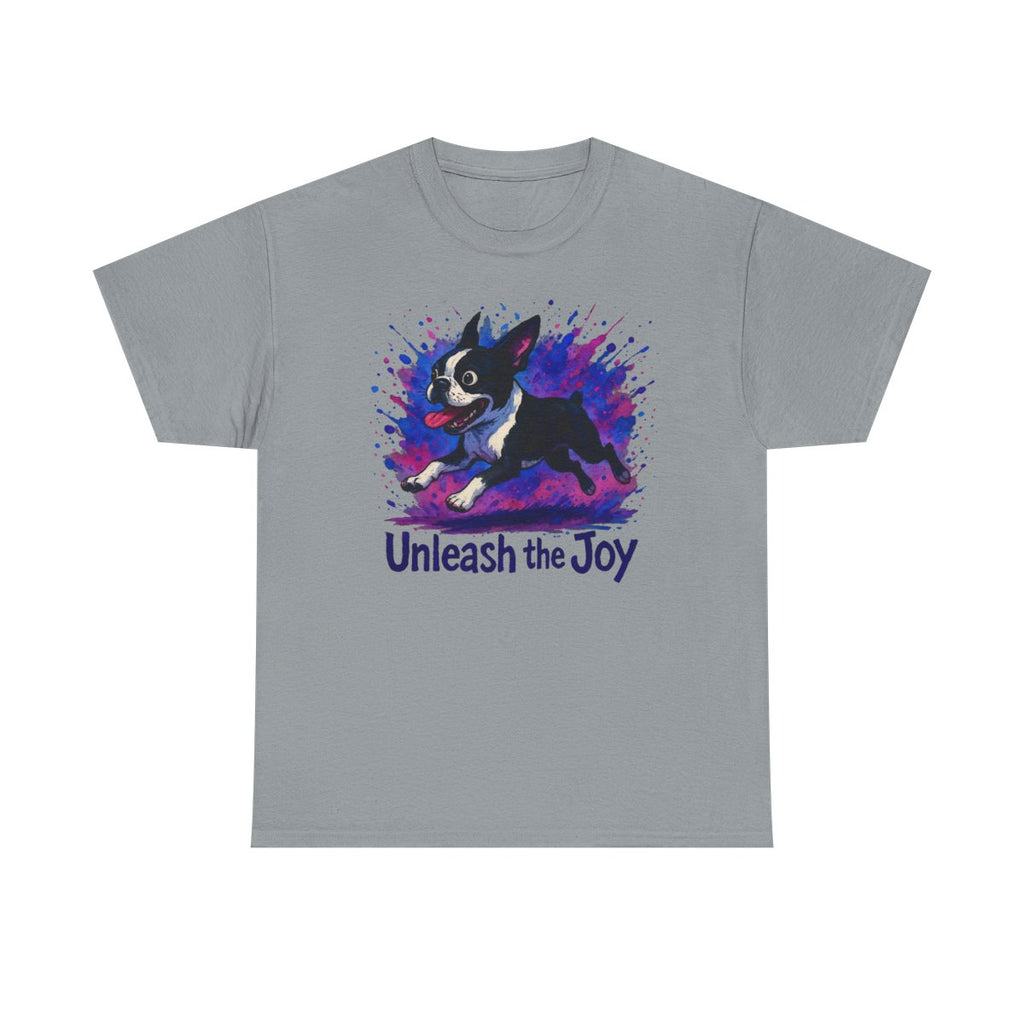 Unleash the Joy Boston Terrier Splash t-shirt, Gravel