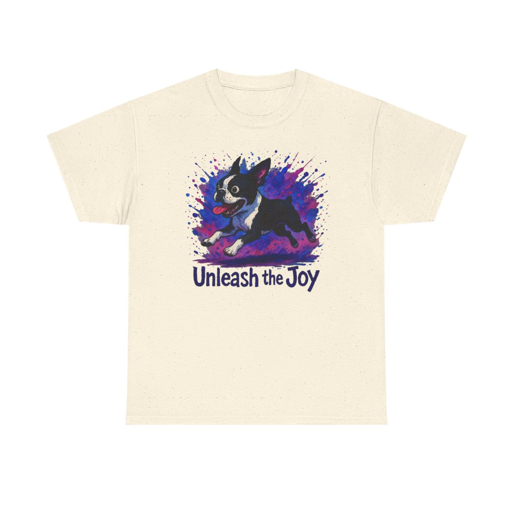 Unleash the Joy Boston Terrier Splash t-shirt, Natural