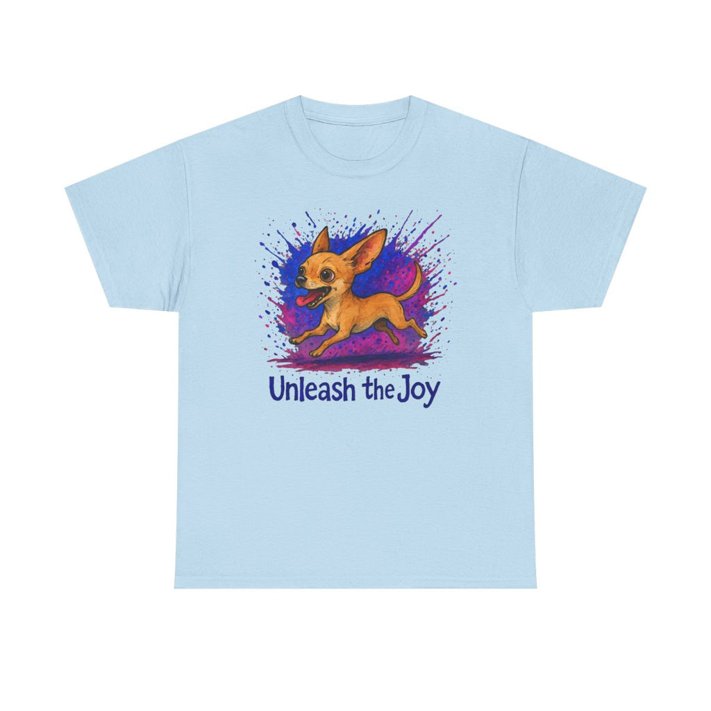 Unleash the Joy Chihuahua Graphic t-shirt, Light Blue