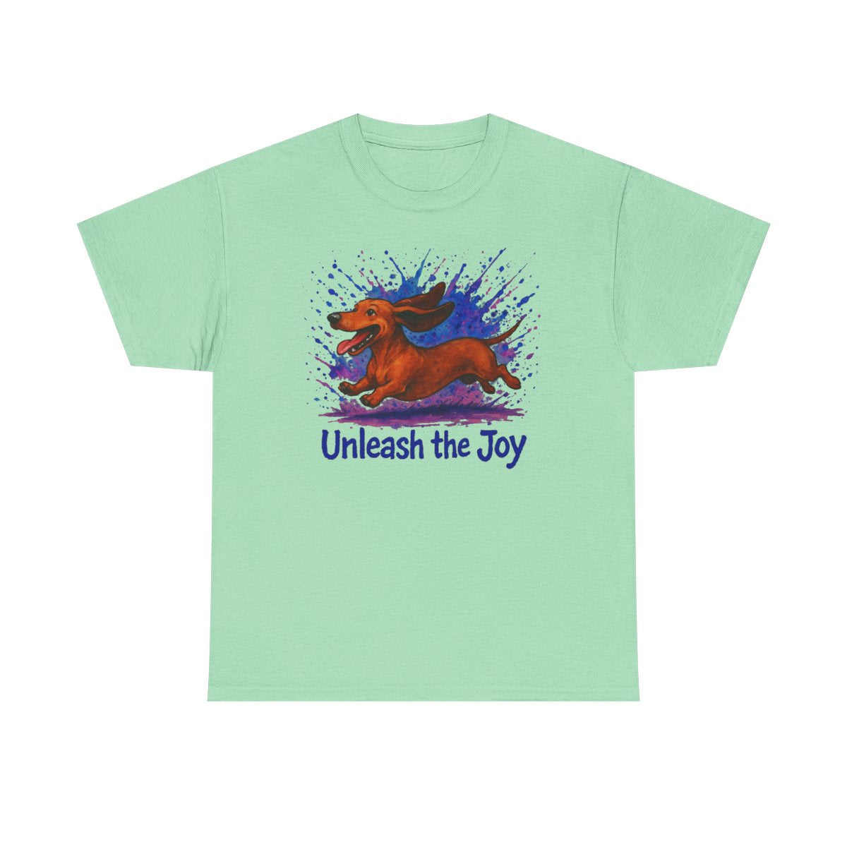 Unleash the Joy Dachshund Art t-shirt, Mint Green