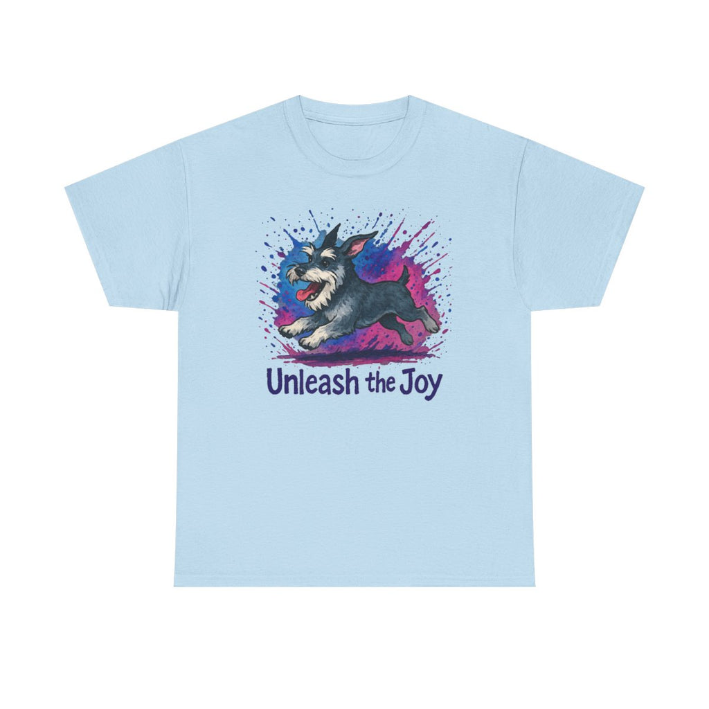 Unleash the Joy Schnauzer Art t-shirt, Light Blue