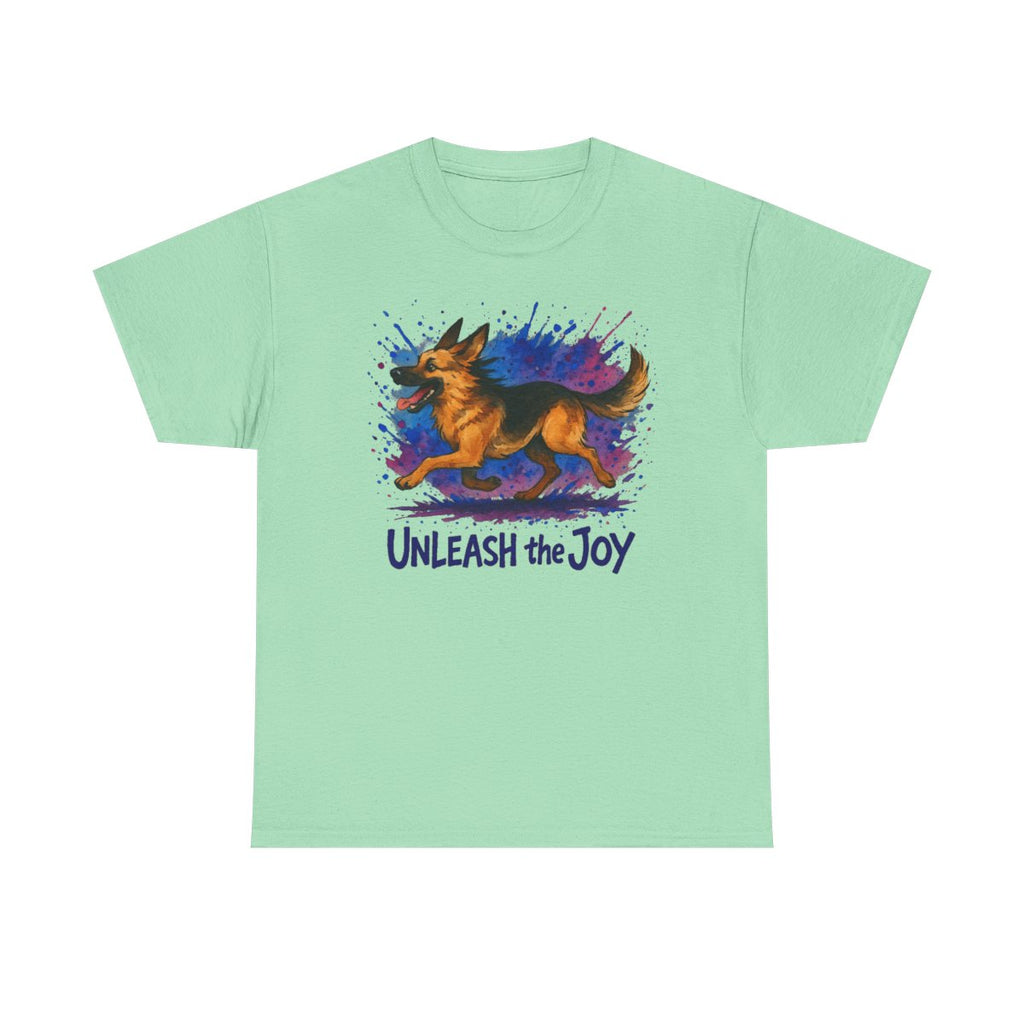 Unleash the Joy Watercolor German Shepherd t-shirt, Mint Green