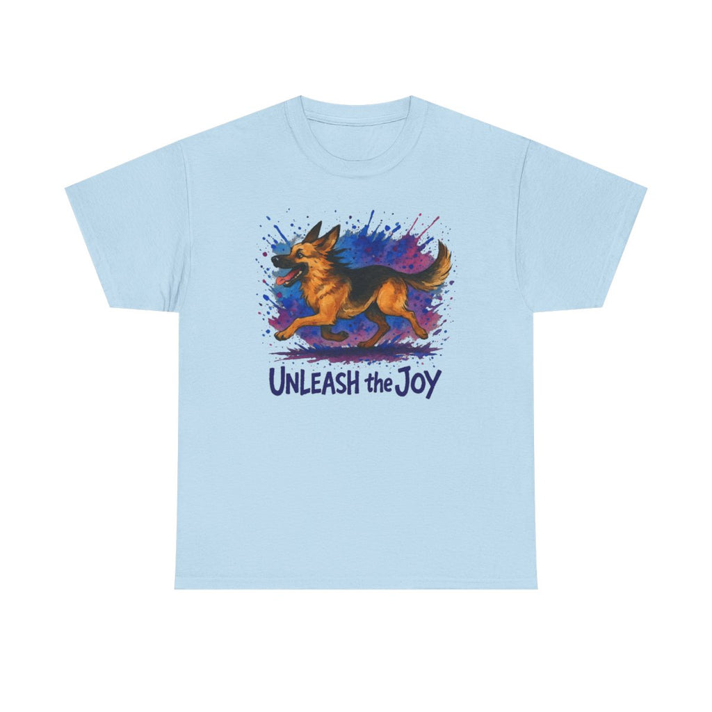 Unleash the Joy Watercolor German Shepherd t-shirt, Light Blue
