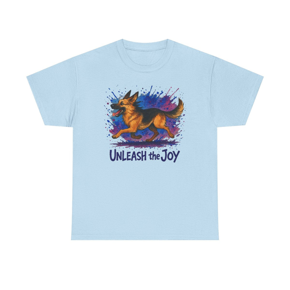 Unleash the Joy Watercolor German Shepherd t-shirt, Light Blue