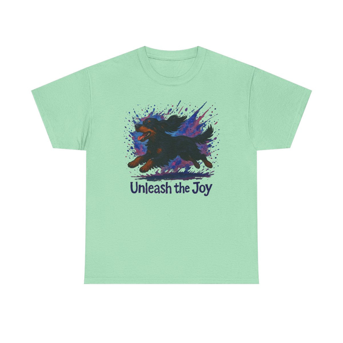 Vibrant Unleash the Joy Gordon Setter t-shirt, Mint Green